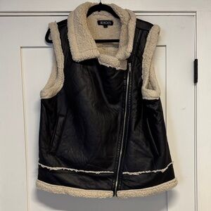 Black and Cream Shearling Moto Vest